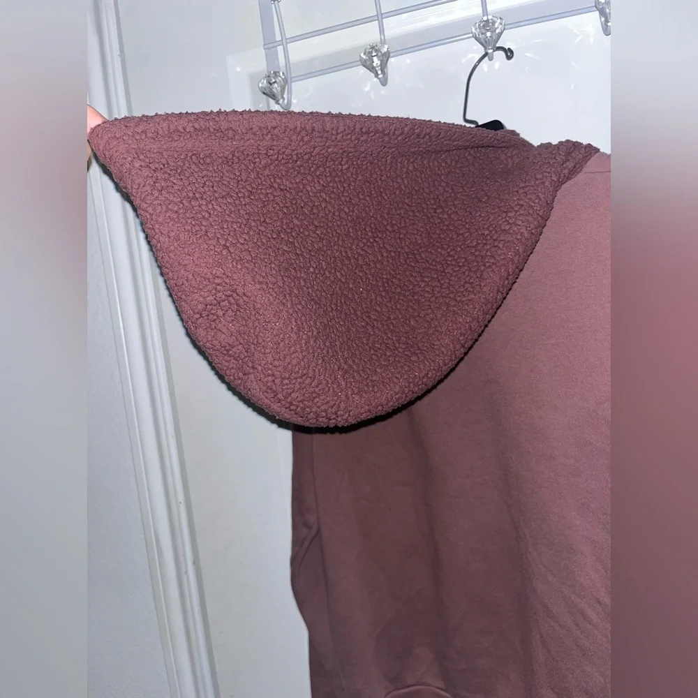 Victorias Secret Pink Medium Rose Pink Hoodie Sweatshirt Glitter Font Sherpa Top - Picture 11 of 16